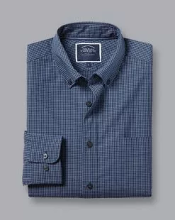 CHARLES TYRWHITT Button-Down Collar Non-Iron Stretch Poplin Mini Gingham Shirt - Indigo B 12 CHARLES TYRWHITT Button-Down Collar Non-Iron Stretch Poplin Mini Gingham Shirt - Indigo B -Charles Tyrwhitt Shop CSN0368IDG FOLD SINGLE