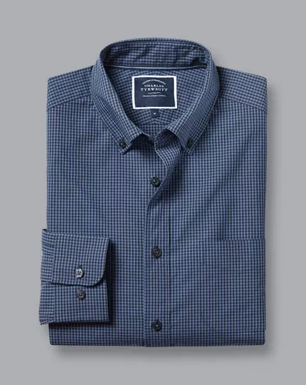 CHARLES TYRWHITT Button-Down Collar Non-Iron Stretch Poplin Mini Gingham Shirt - Indigo B 6 CHARLES TYRWHITT Button-Down Collar Non-Iron Stretch Poplin Mini Gingham Shirt - Indigo B - Image 4