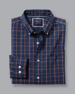 CHARLES TYRWHITT Button-Down Collar Non-Iron Stretch Poplin Check Shirt - Sunflower Yellow -Charles Tyrwhitt Shop CSN0368SFL FOLD SINGLE