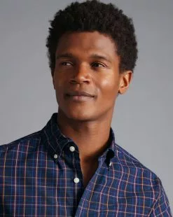 CHARLES TYRWHITT Button-Down Collar Non-Iron Stretch Poplin Check Shirt - Sunflower Yellow -Charles Tyrwhitt Shop CSN0368SFL MODEL DETAIL