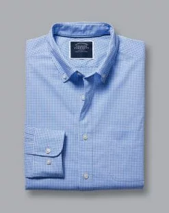 CHARLES TYRWHITT Button-Down Collar Non-Iron Stretch Poplin Mini Gingham Check Shirt - Ocean B -Charles Tyrwhitt Shop CSN0375SKY FOLD SINGLE
