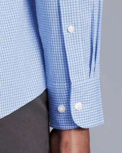 CHARLES TYRWHITT Button-Down Collar Non-Iron Stretch Poplin Mini Gingham Check Shirt - Ocean B -Charles Tyrwhitt Shop CSN0375SKY MODEL CUFF