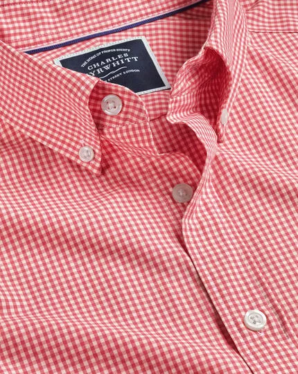 CHARLES TYRWHITT Button-Down Collar Non-Iron Stretch Poplin Mini Gingham Shirt - Bright Pink 3 CHARLES TYRWHITT Button-Down Collar Non-Iron Stretch Poplin Mini Gingham Shirt - Bright Pink