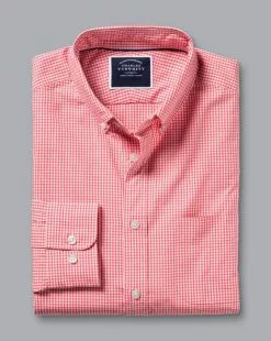 CHARLES TYRWHITT Button-Down Collar Non-Iron Stretch Poplin Mini Gingham Shirt - Bright Pink 11 CHARLES TYRWHITT Button-Down Collar Non-Iron Stretch Poplin Mini Gingham Shirt - Bright Pink -Charles Tyrwhitt Shop CSN0378BPK FOLD SINGLE