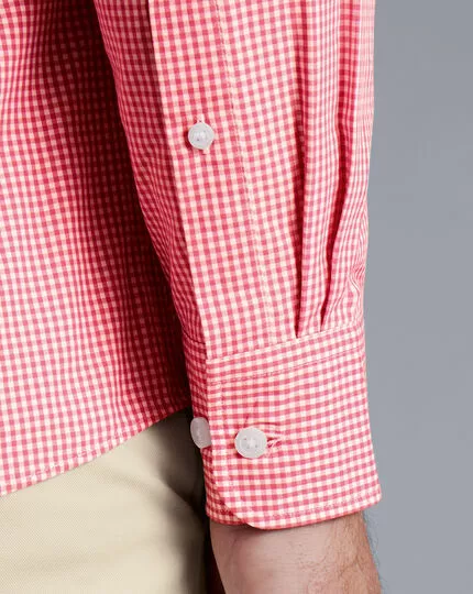CHARLES TYRWHITT Button-Down Collar Non-Iron Stretch Poplin Mini Gingham Shirt - Bright Pink 7 CHARLES TYRWHITT Button-Down Collar Non-Iron Stretch Poplin Mini Gingham Shirt - Bright Pink - Image 5