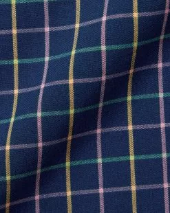 CHARLES TYRWHITT Button-Down Collar Non-Iron Stretch Poplin Fine Check Shirt - Royal B -Charles Tyrwhitt Shop CSN0378RYL FABRIC DETAIL