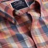CHARLES TYRWHITT Button-Down Collar Non-Iron Stretch Poplin Slub Multi Check Shirt - Burnt Orang -Charles Tyrwhitt Shop CSN0382BUN COLLAR DETAIL
