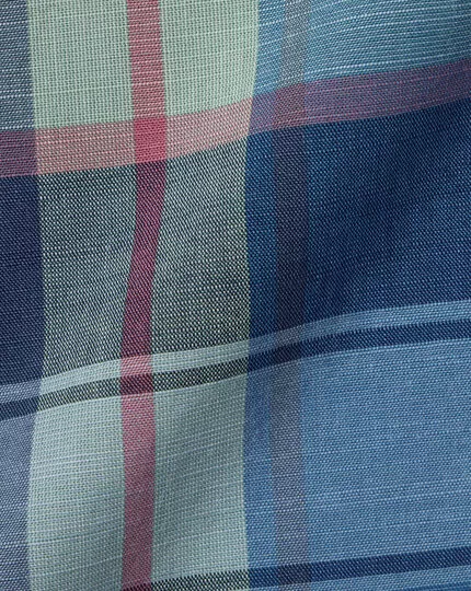 CHARLES TYRWHITT Button-Down Collar Non-Iron Stretch Poplin Slub Multi Check Shirt - Indigo B 7 CHARLES TYRWHITT Button-Down Collar Non-Iron Stretch Poplin Slub Multi Check Shirt - Indigo B - Image 5