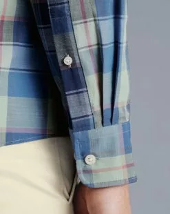 CHARLES TYRWHITT Button-Down Collar Non-Iron Stretch Poplin Slub Multi Check Shirt - Indigo B 15 CHARLES TYRWHITT Button-Down Collar Non-Iron Stretch Poplin Slub Multi Check Shirt - Indigo B -Charles Tyrwhitt Shop CSN0382IDG MODEL CUFF