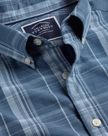 CHARLES TYRWHITT Button-Down Collar Non-Iron Stretch Poplin Slub Check Shirt - Steel B 3 CHARLES TYRWHITT Button-Down Collar Non-Iron Stretch Poplin Slub Check Shirt - Steel B