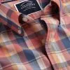CHARLES TYRWHITT Button-Down Collar Non-Iron Stretch Poplin Slub Multi Check Short Sleeve Shirt - Burnt Orang -Charles Tyrwhitt Shop CSN0384BUN COLLAR DETAIL