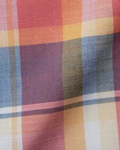 CHARLES TYRWHITT Button-Down Collar Non-Iron Stretch Poplin Slub Multi Check Short Sleeve Shirt - Burnt Orang -Charles Tyrwhitt Shop CSN0384BUN FABRIC DETAIL