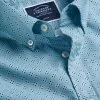 CHARLES TYRWHITT Button-Down Collar Non-Iron Stretch Poplin Diamond Print Short Sleeve Shirt - Aqua Green 2 CHARLES TYRWHITT Button-Down Collar Non-Iron Stretch Poplin Diamond Print Short Sleeve Shirt - Aqua Green -Charles Tyrwhitt Shop CSN0390AQA COLLAR DETAIL