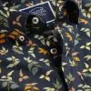 CHARLES TYRWHITT Button-Down Collar Non-Iron Stretch Poplin Multi Leaf Print Short Sleeve Shirt - Navy -Charles Tyrwhitt Shop CSN0393NAV COLLAR DETAIL