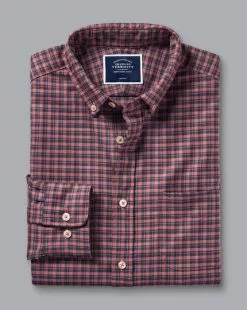 CHARLES TYRWHITT Button-Down Collar Non-Iron Twill Gingham Check Shirt - Maroon R -Charles Tyrwhitt Shop CSN0420MRN FOLD SINGLE