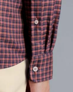 CHARLES TYRWHITT Button-Down Collar Non-Iron Twill Gingham Check Shirt - Maroon R -Charles Tyrwhitt Shop CSN0420MRN MODEL CUFF