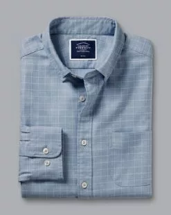 CHARLES TYRWHITT Button-Down Collar Non-Iron Twill Windowpane Check Shirt - Steel B -Charles Tyrwhitt Shop CSN0422STL FOLD SINGLE