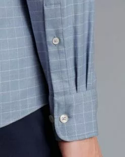 CHARLES TYRWHITT Button-Down Collar Non-Iron Twill Windowpane Check Shirt - Steel B -Charles Tyrwhitt Shop CSN0422STL MODEL CUFF