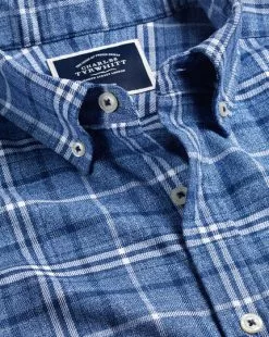 CHARLES TYRWHITT Button-Down Collar Non-Iron Twill Large Check Shirt - Indigo B