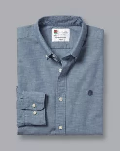 CHARLES TYRWHITT England Rugby Button-Down Collar Chambray Shirt - Mid B -Charles Tyrwhitt Shop CSQ0024MBU FOLD SINGLE