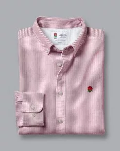 CHARLES TYRWHITT England Rugby Button-Down Collar Washed Oxford Stripe Shirt - Wine R 12 CHARLES TYRWHITT England Rugby Button-Down Collar Washed Oxford Stripe Shirt - Wine R -Charles Tyrwhitt Shop CSQ0032WNE FOLD SINGLE