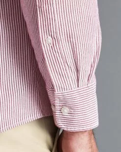 CHARLES TYRWHITT England Rugby Button-Down Collar Washed Oxford Stripe Shirt - Wine R 14 CHARLES TYRWHITT England Rugby Button-Down Collar Washed Oxford Stripe Shirt - Wine R -Charles Tyrwhitt Shop CSQ0032WNE MODEL CUFF