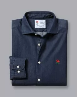 CHARLES TYRWHITT England Rugby Denim Shirt - Denim B -Charles Tyrwhitt Shop CSQ0033DEN FOLD SINGLE