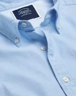 CHARLES TYRWHITT Button-Down Collar Washed Oxford Shirt With Pocket - Sky