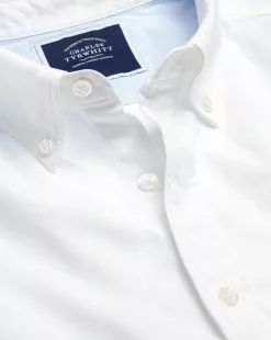 CHARLES TYRWHITT Button-Down Collar Washed Oxford Shirt With Pocket - Wh
