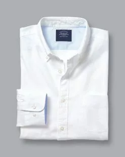 CHARLES TYRWHITT Button-Down Collar Washed Oxford Shirt With Pocket - Wh -Charles Tyrwhitt Shop CSR0749WHT FOLD SINGLE