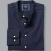 CHARLES TYRWHITT Collarless Cotton Linen Shirt - Navy -Charles Tyrwhitt Shop CSR0806NAV FOLD SINGLE