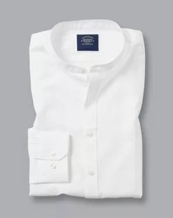 CHARLES TYRWHITT Collarless Cotton Linen Shirt - Wh -Charles Tyrwhitt Shop CSR0806WHT FOLD SINGLE