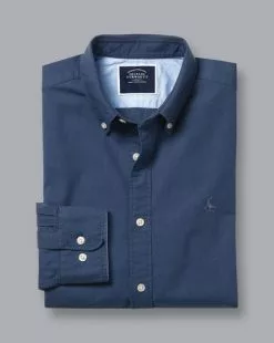 CHARLES TYRWHITT Button-Down Collar Washed Oxford Shirt - Dark Blue Melang -Charles Tyrwhitt Shop CSR0905DBL FOLD SINGLE