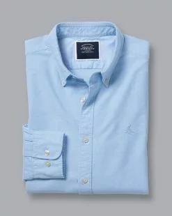 CHARLES TYRWHITT Button-Down Collar Washed Oxford Shirt - Sky B -Charles Tyrwhitt Shop CSR0905SKY FOLD SINGLE