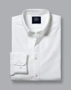 CHARLES TYRWHITT Button-Down Collar Washed Oxford Shirt - Wh 11 CHARLES TYRWHITT Button-Down Collar Washed Oxford Shirt - Wh -Charles Tyrwhitt Shop CSR0905WHT FOLD SINGLE