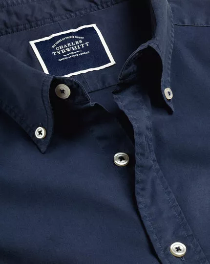 CHARLES TYRWHITT Button-Down Collar Washed Fine Twill Shirt - Navy 3 CHARLES TYRWHITT Button-Down Collar Washed Fine Twill Shirt - Navy