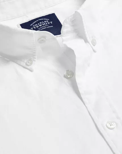 CHARLES TYRWHITT Button-Down Collar Washed Oxford Short Sleeve Shirt - Wh 3 CHARLES TYRWHITT Button-Down Collar Washed Oxford Short Sleeve Shirt - Wh