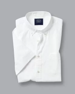 CHARLES TYRWHITT Button-Down Collar Washed Oxford Short Sleeve Shirt - Wh 10 CHARLES TYRWHITT Button-Down Collar Washed Oxford Short Sleeve Shirt - Wh -Charles Tyrwhitt Shop CSR0956WHT FOLD SINGLE
