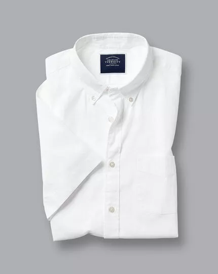 CHARLES TYRWHITT Button-Down Collar Washed Oxford Short Sleeve Shirt - Wh 6 CHARLES TYRWHITT Button-Down Collar Washed Oxford Short Sleeve Shirt - Wh - Image 4