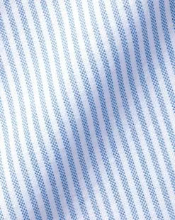 CHARLES TYRWHITT Button-Down Collar Washed Oxford Stripe Short Sleeve Shirt - Ocean B -Charles Tyrwhitt Shop CSR0957OCE FABRIC DETAIL