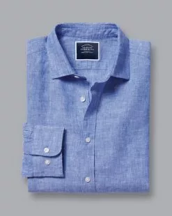 CHARLES TYRWHITT Pure Linen Shirt - Cobalt B -Charles Tyrwhitt Shop CSR0968COB FOLD SINGLE