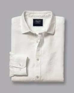 CHARLES TYRWHITT Pure Linen Shirt - Wh -Charles Tyrwhitt Shop CSR0968WHT FOLD SINGLE