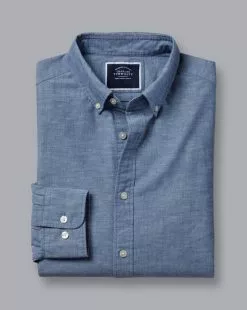 CHARLES TYRWHITT Button-Down Collar Chambray Shirt - Indigo B -Charles Tyrwhitt Shop CSR0999IDG FOLD