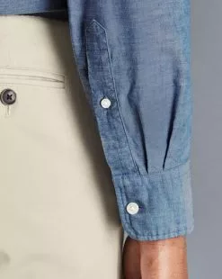 CHARLES TYRWHITT Button-Down Collar Chambray Shirt - Indigo B -Charles Tyrwhitt Shop CSR0999IDG MODEL CUFF