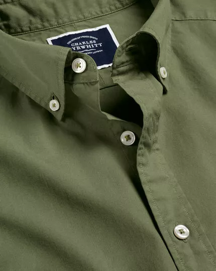 CHARLES TYRWHITT Button-Down Collar Washed Fine Twill Shirt - Olive Green 3 CHARLES TYRWHITT Button-Down Collar Washed Fine Twill Shirt - Olive Green