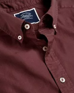 CHARLES TYRWHITT Button-Down Collar Washed Fine Twill Shirt - Wine R