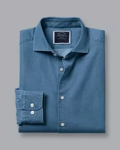 CHARLES TYRWHITT Spread Collar Denim Shirt - Ocean B -Charles Tyrwhitt Shop CSR2024OCE FOLD SINGLE