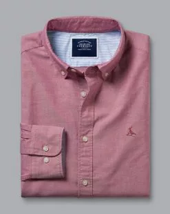 CHARLES TYRWHITT Button-Down Collar Washed Oxford Shirt - Maroon R -Charles Tyrwhitt Shop CSR2036MRN FOLD SINGLE