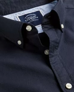 CHARLES TYRWHITT Button-Down Collar Washed Oxford Shirt - Navy B