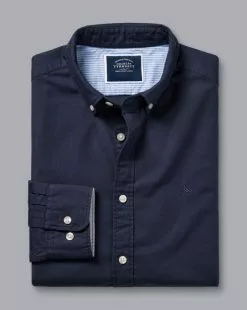 CHARLES TYRWHITT Button-Down Collar Washed Oxford Shirt - Navy B -Charles Tyrwhitt Shop CSR2036NAV FOLD SINGLE